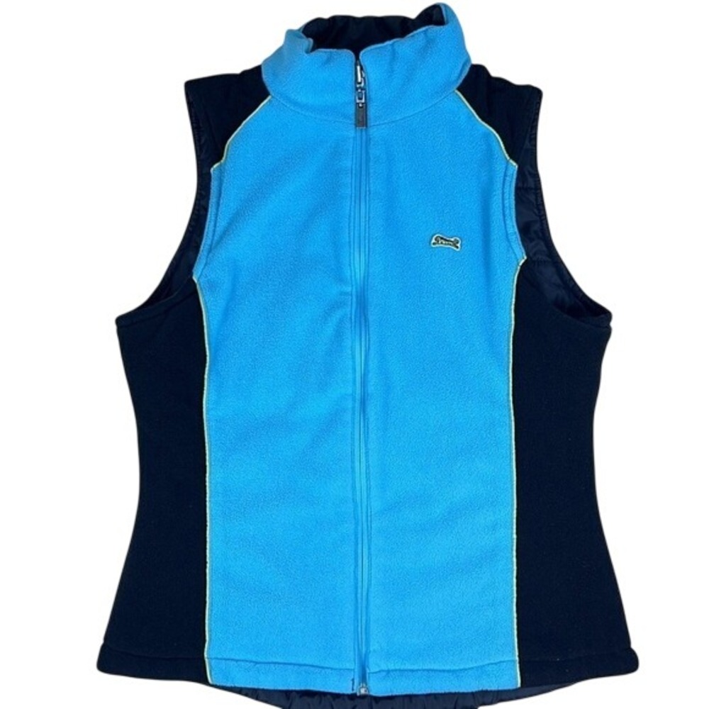 Le Tigre Y2K‎ Unisex Reversible Puffer Fleece Vest Black Blue Lime Green Size M